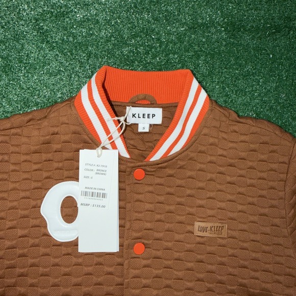 Men's‎ Kleep Canvas Sleeves Varsity Jacket Brown Orange Size Small - Picture 2 of 10